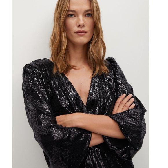 Mango Sequin wrap dress - Picture 4 of 6